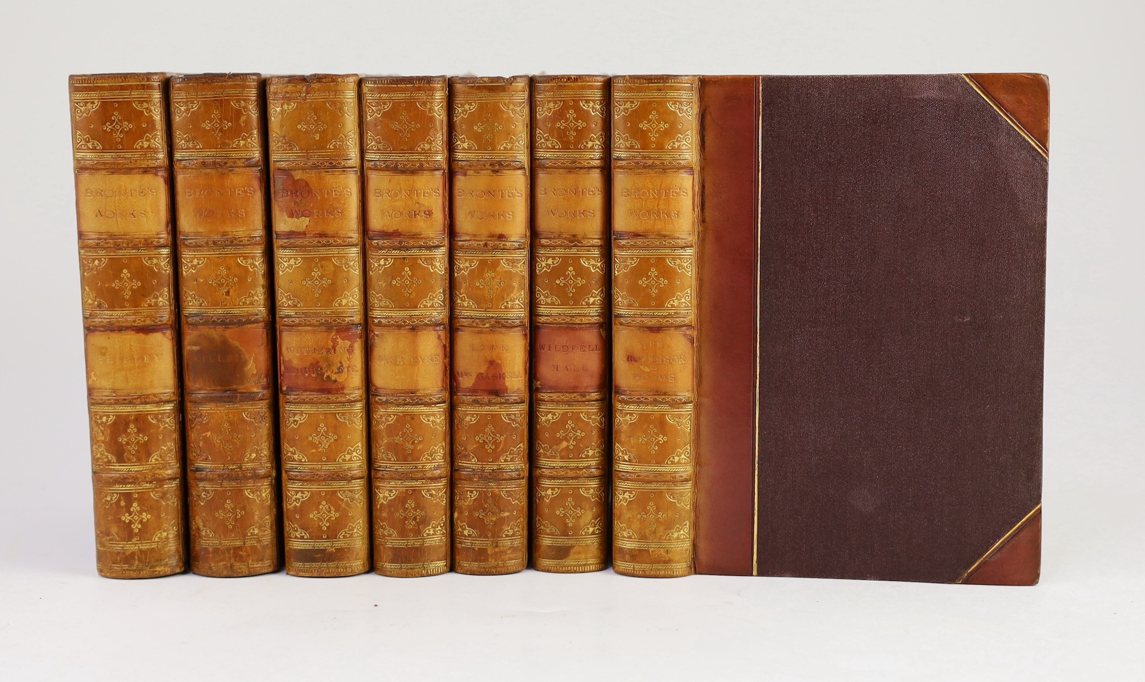Bronte, Charlotte, Emily & Anne - Life and Works of Charlotte Bronte and Her Sisters, including The Life of Charlotte Brontë by Elizabeth Gaskell, 7 vols, illustrated by E.J. Wimperis, 8vo, half calf, spine lacking label